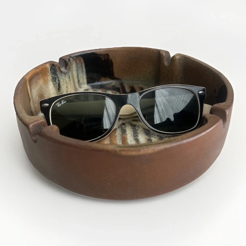 Pottery Craft Ashtray 7.5in Unisex MCM Stoneware #400 Brown USA Vintage Catchall